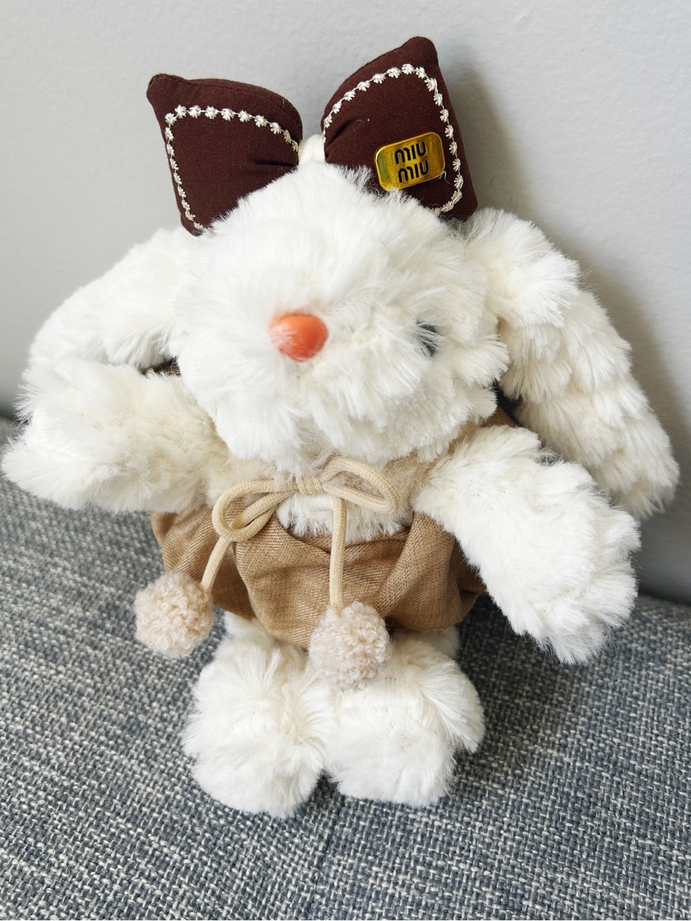 Handmade plush bunny keychain with miu bow